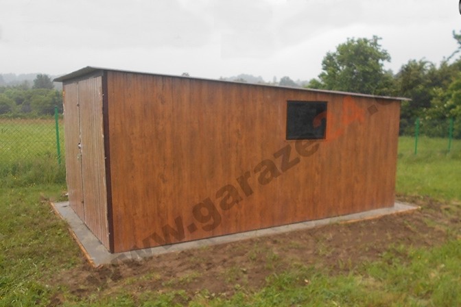 ZMK.Plechová garáž 3 x 5m,pultová střecha,dvoukřídlová vrata,Multigross