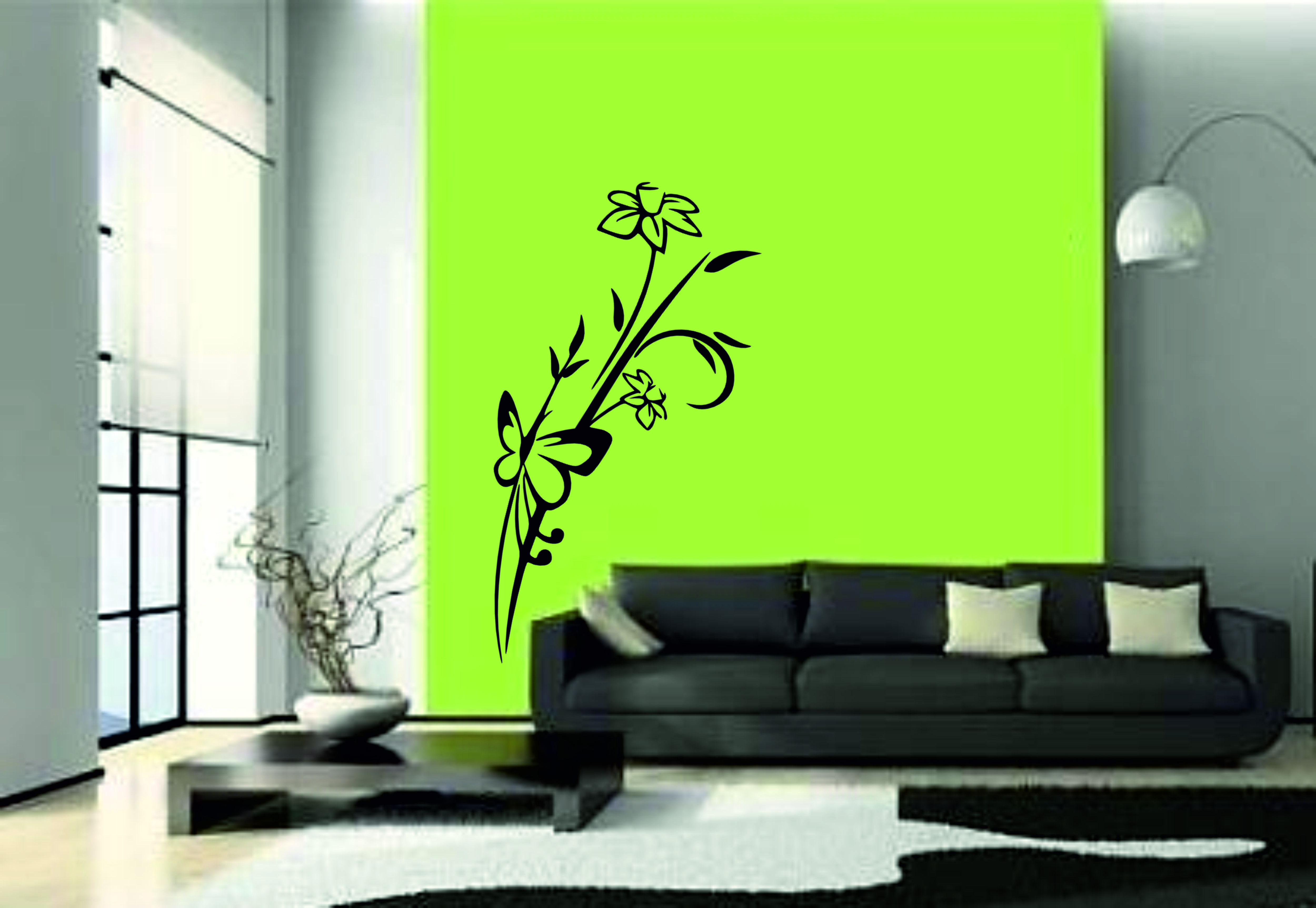 Merci-shop. Samolepka na zeď Motýl a květiny 25 x 60 cm 080