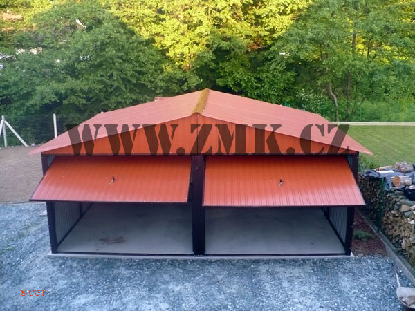 ZMK.Plechová garáž 6 x 5 m RAL,sedlová střecha,výklopná vrata